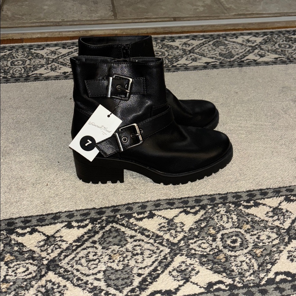 Universal Thread Black Ankle Boots with Buckle Detail